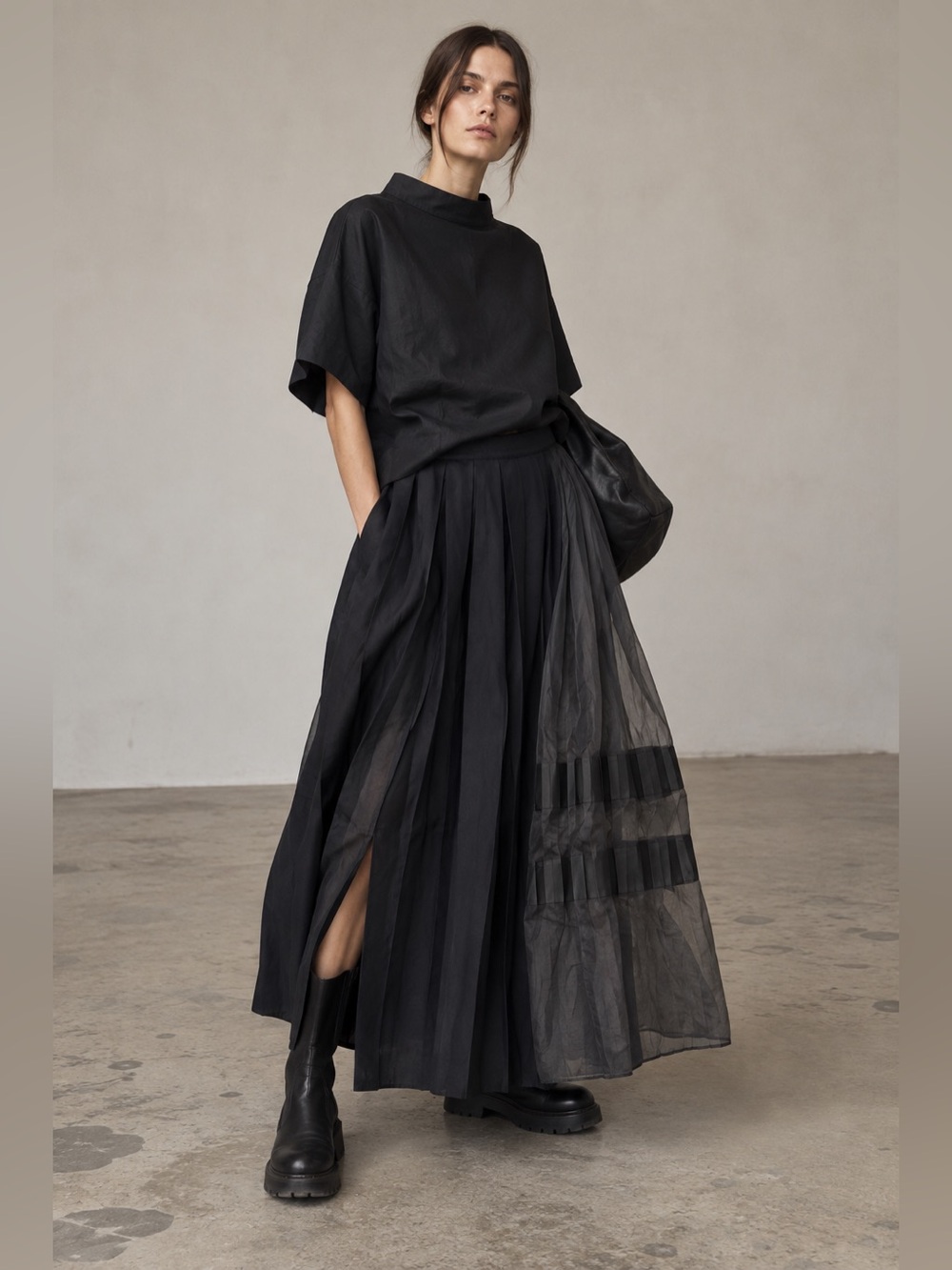 Tout à Coup Black Sheer Maxi Skirt Avant Garde Japanese Style S Lined